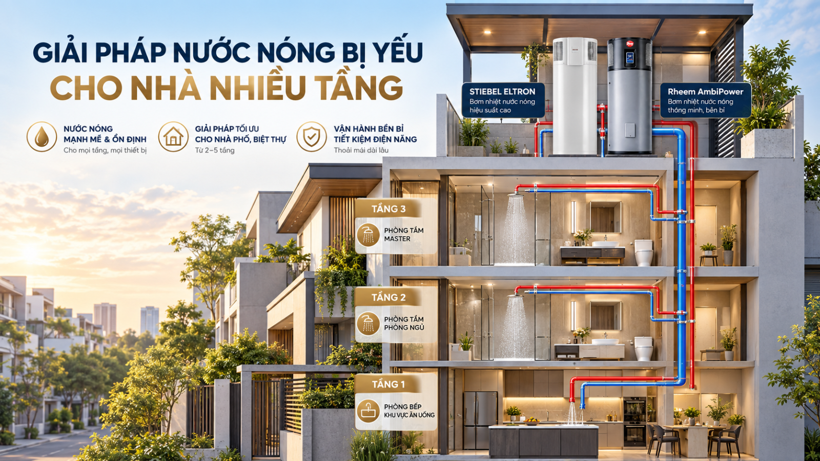 Giải pháp nước nóng bị yếu cho nhà nhiều tầng